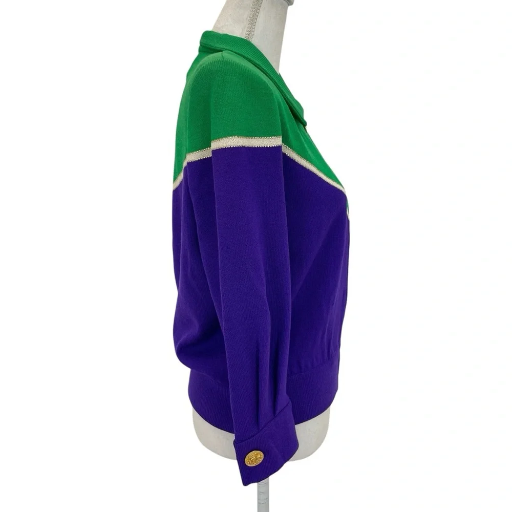 St. John Knit Bomber Cardigan Jacket Small Green/Purple - Picture 6 of 16
